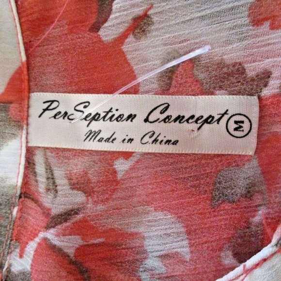 Pretty Coral Floral Hi-Lo Tunic sz M Sheer Crepe Chiffon - Picture 11 of 11